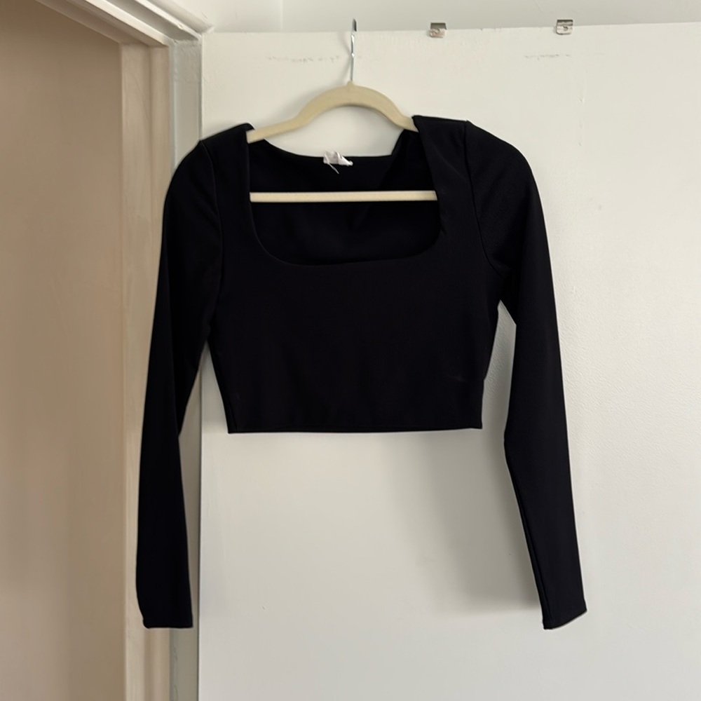 Cotton On Ribbed Black Crop Long Sleeve